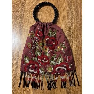 Vintage Y2K Spiegel Details Beaded Floral Fringe Evening Bag
